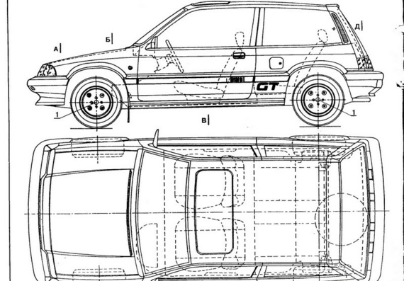Honda Civic GTI (1-st generation) (Хонда Цивик ГТИ (1-ст генератион)) - чертежи (рисунки) автомобиля